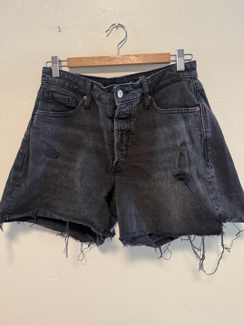 Old Navy Black Washed Distressed Denim Shorts